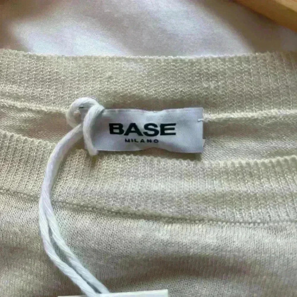 Base Milano Italy Lino Flax/Cotton Blend Long Sleeve Cream Top Women's 42 NWT - Picture 7 of 11